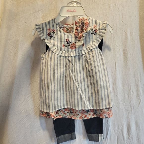 2 piece capri set with accessory striped embroidery flower dress 5T